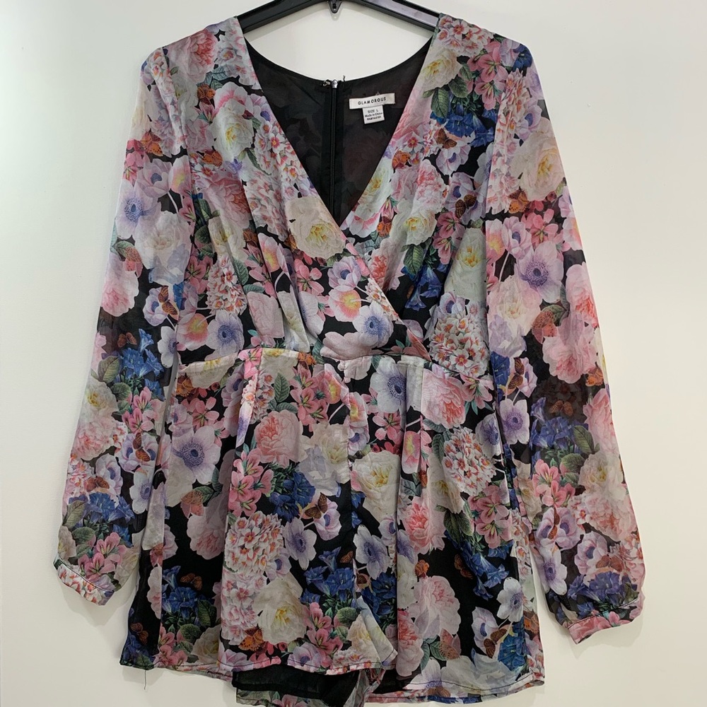 Glamorous Romper large floral long sleeve